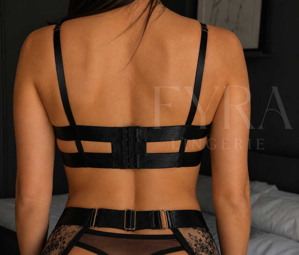 Soutien e cinta-liga ajustável preto sensual